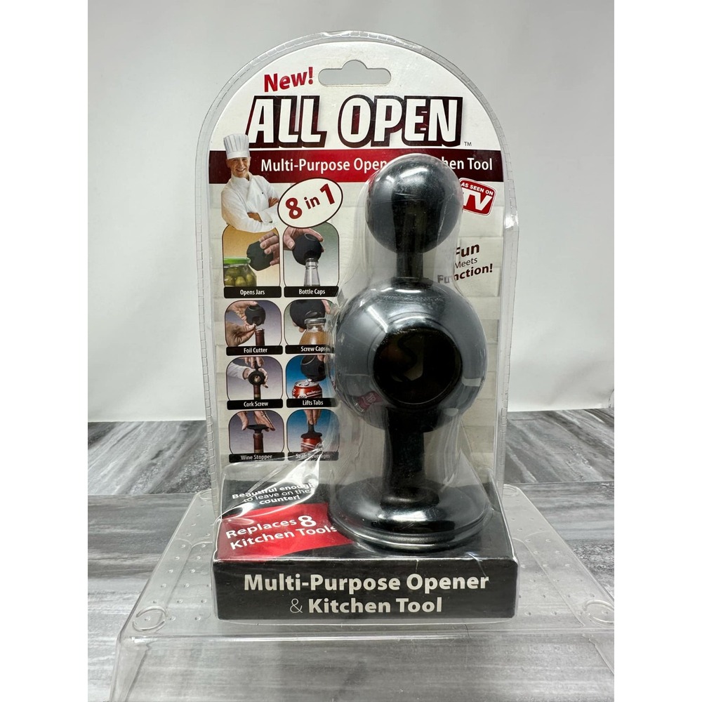 All Open Multi-Purpose Opener & Kitchen Tool‎ ~8-in-1 Tool~ Black New In Package